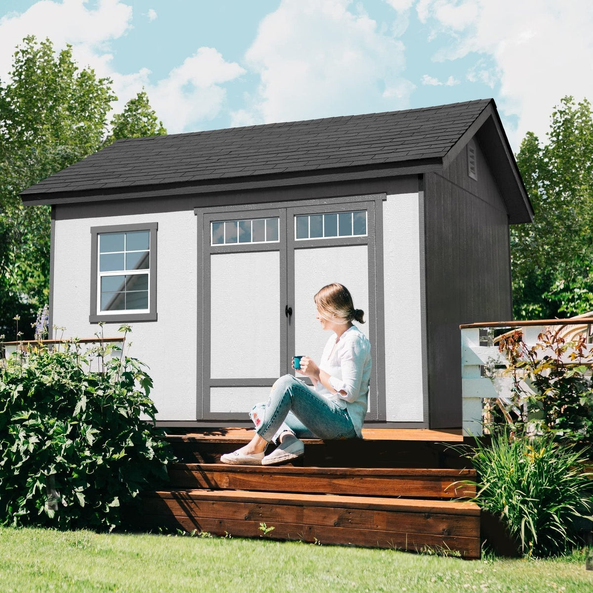 Handy Home Products Beachwood 8×12 Do-it-Yourself Wooden Storage Shed with Floor Tan