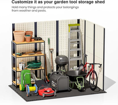 8' X 6' Resin Outdoor Storage Shed with Floor, Plastic Shed with Window and Lockable Door, Ideal for Garden, Backyard, and Tool Storage. Easy Installation in Gray and White